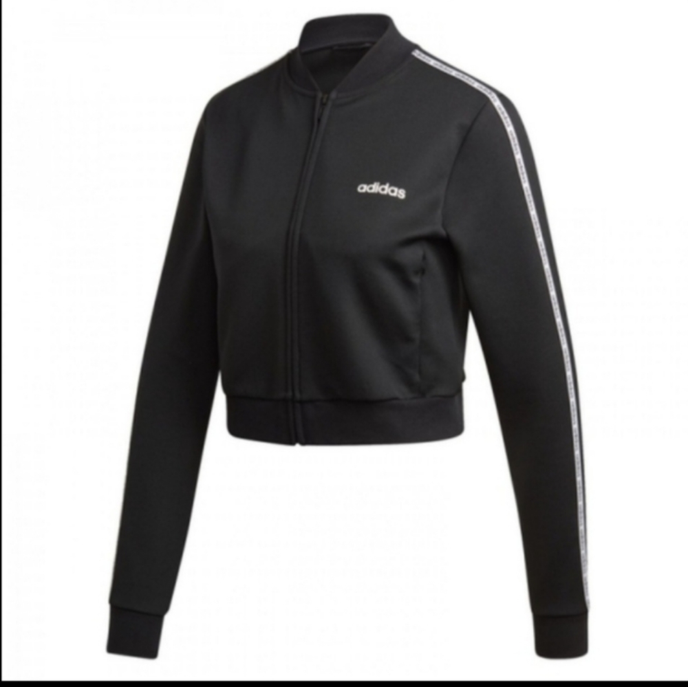 Like New Adidas Womens Cropped Jacket Black Striped Zipup Sweater Size Xs-Small